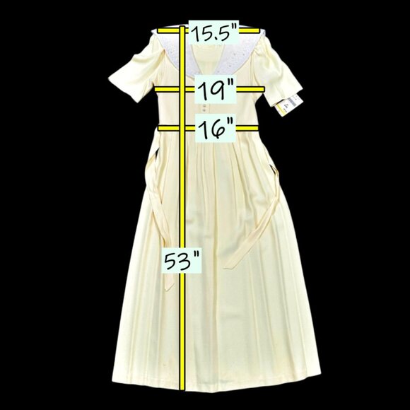 NEW JBS Tie Back Maxi Dress Size 10 Yellow Bib Collar Pleated Easter Cottage VTG - Picture 14 of 14